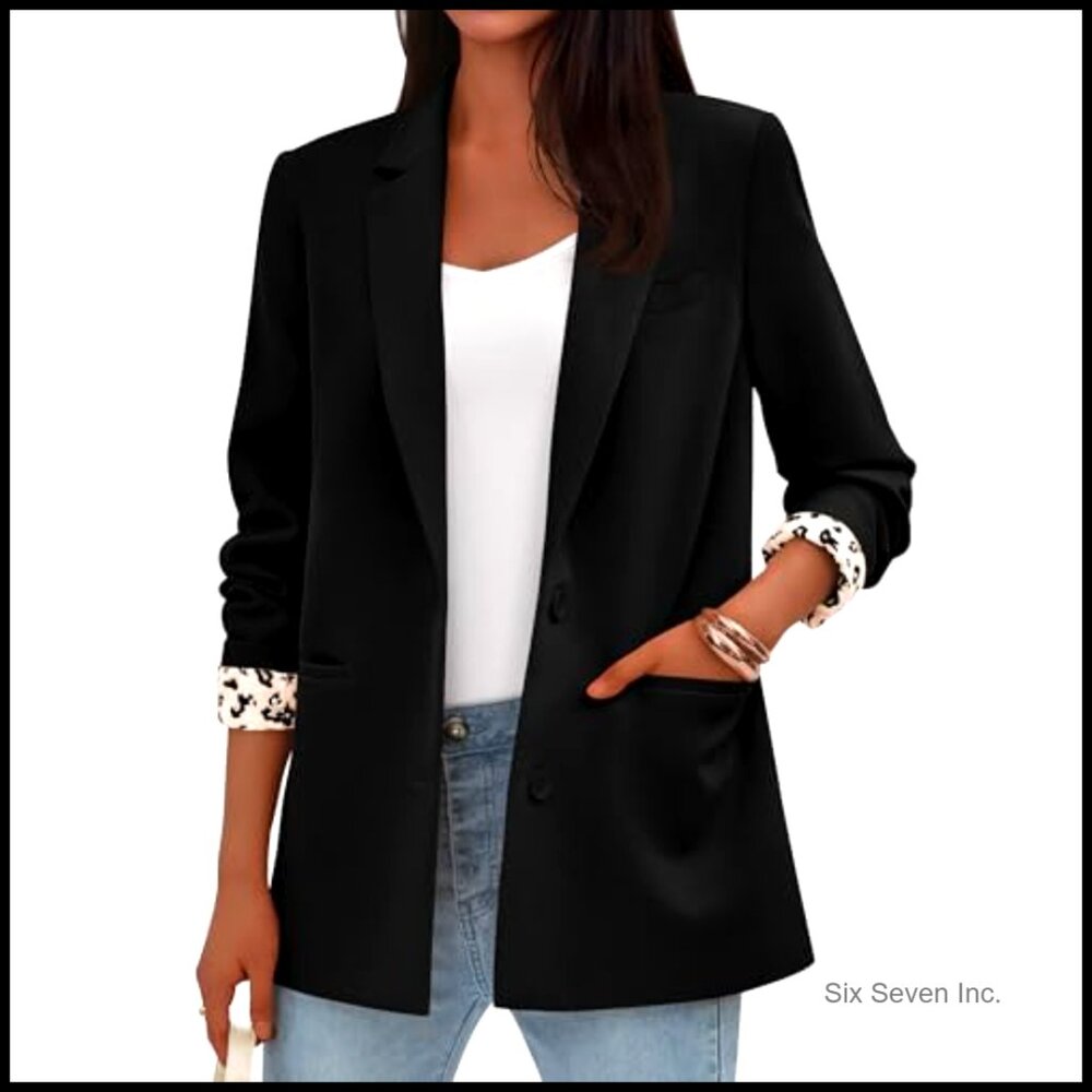Leopard Printed Lining Open Front Blazer For Busi… - image 2